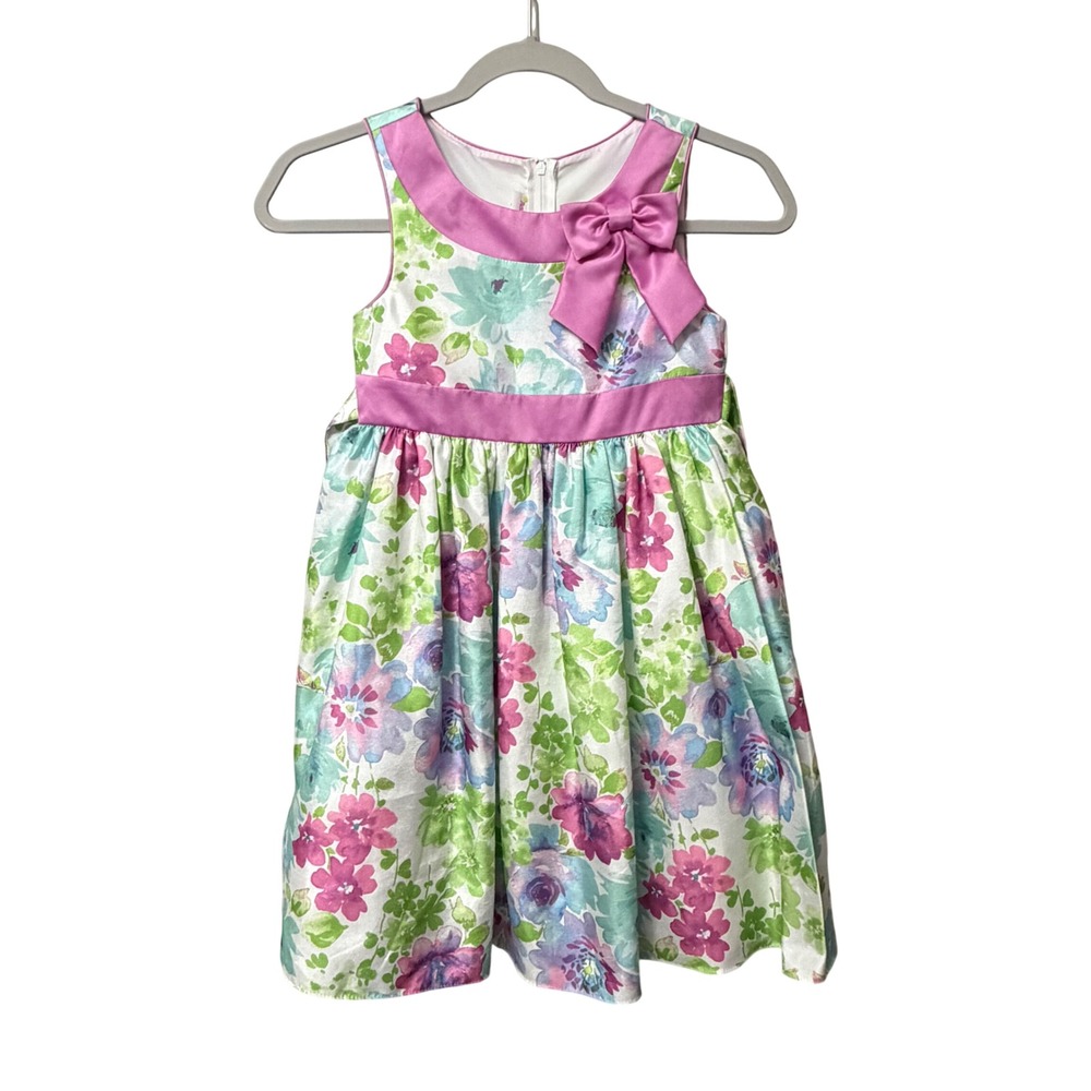 Ashley Ann Girls Floral Sleeveless Party Dress Pink Green Purple Size 8 Pastel